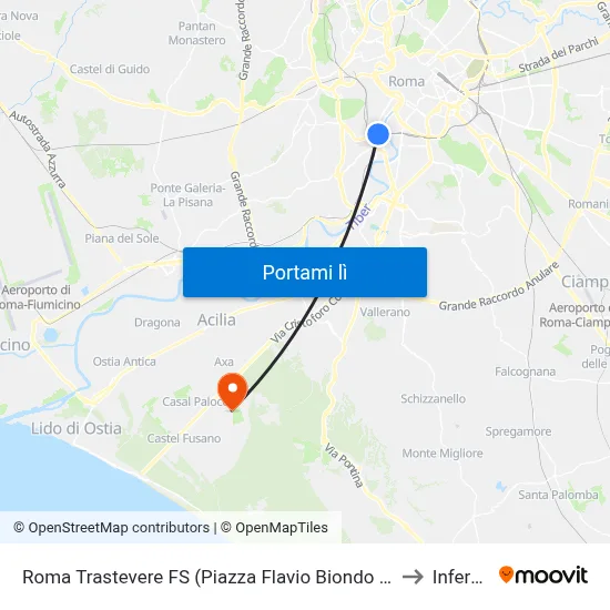 Roma Trastevere FS (Piazza Flavio Biondo - Ingresso Stazione) to Infernetto map