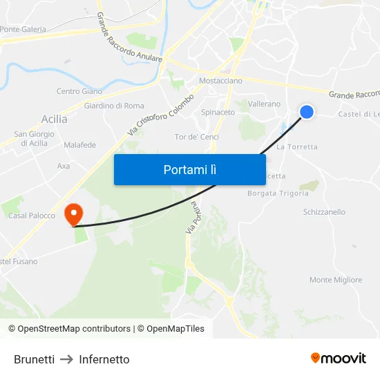 Brunetti to Infernetto map