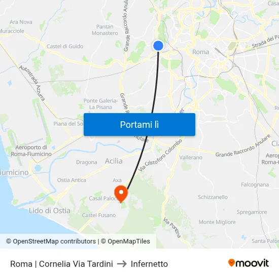 Roma | Cornelia Via Tardini to Infernetto map