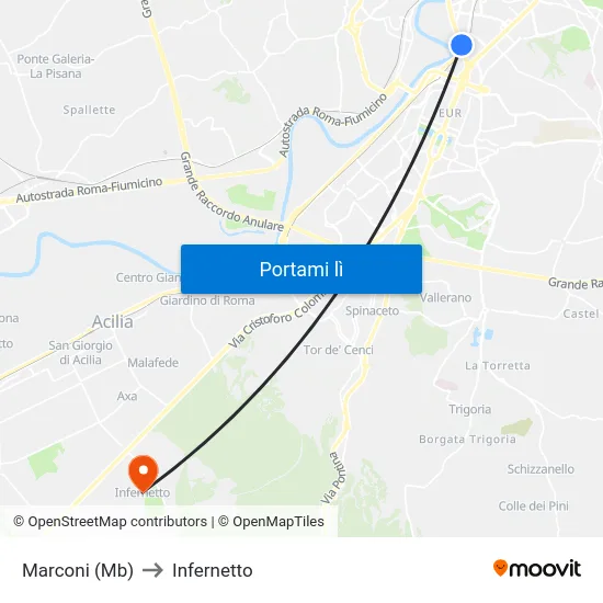Marconi (Mb) to Infernetto map
