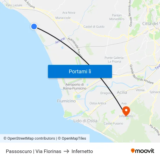 Passoscuro | Via Florinas to Infernetto map