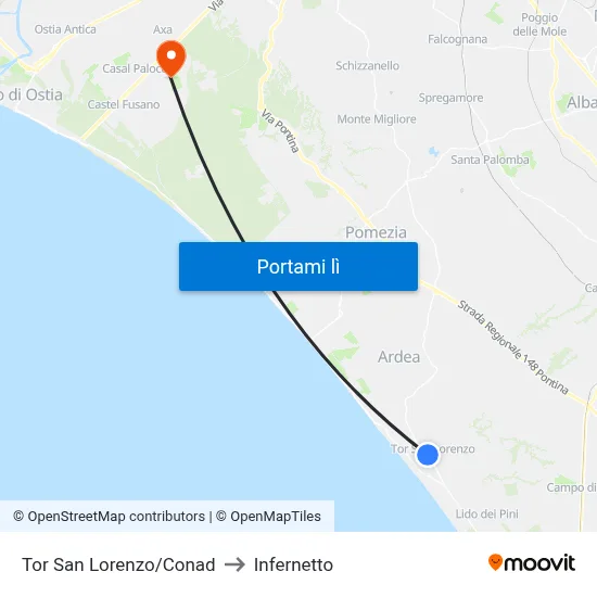 Tor San Lorenzo/Conad to Infernetto map