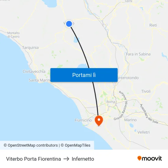Viterbo Porta Fiorentina to Infernetto map