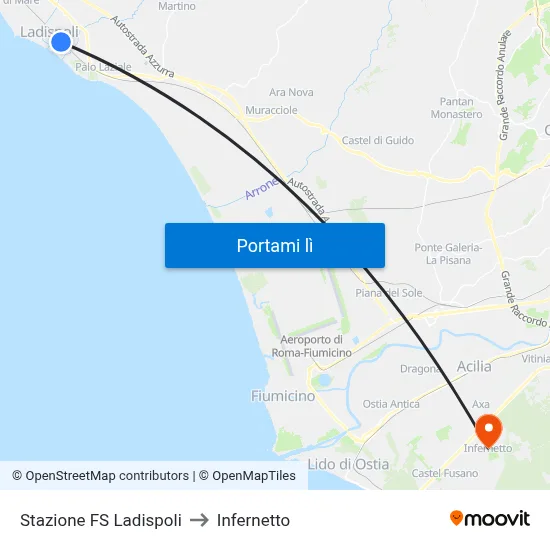 Stazione FS Ladispoli to Infernetto map
