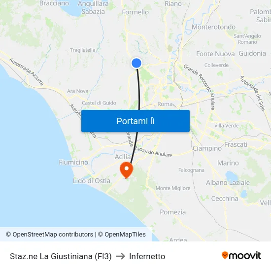 Staz.ne La Giustiniana (Fl3) to Infernetto map