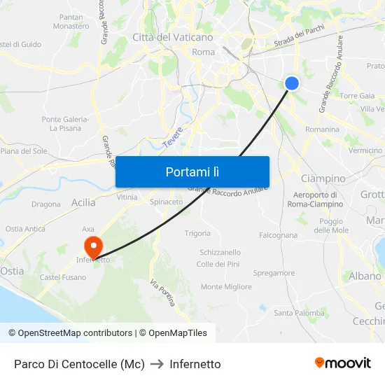 Parco Di Centocelle (Mc) to Infernetto map
