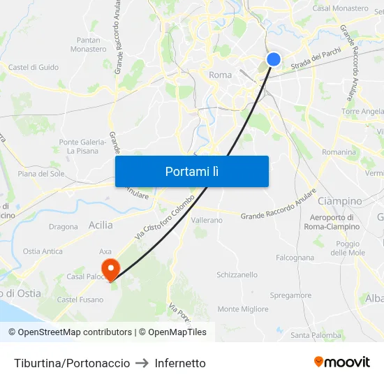Tiburtina/Portonaccio to Infernetto map