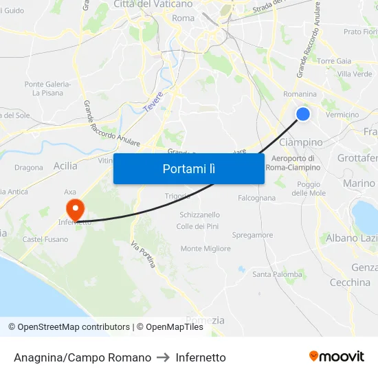 Anagnina/Campo Romano to Infernetto map