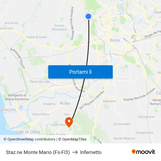 Staz.ne Monte Mario (Fs-Fl3) to Infernetto map