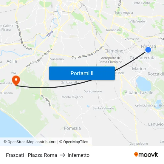 Frascati | Piazza Roma to Infernetto map