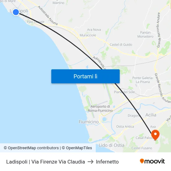 Ladispoli | Via Firenze Via Claudia to Infernetto map