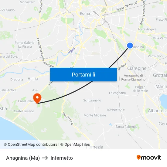 Anagnina (Ma) to Infernetto map
