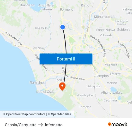 Cassia/Cerquetta to Infernetto map