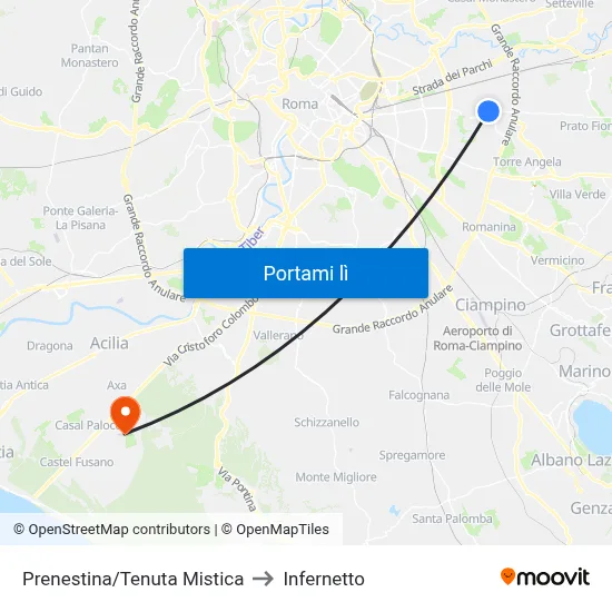 Prenestina/Tenuta Mistica to Infernetto map