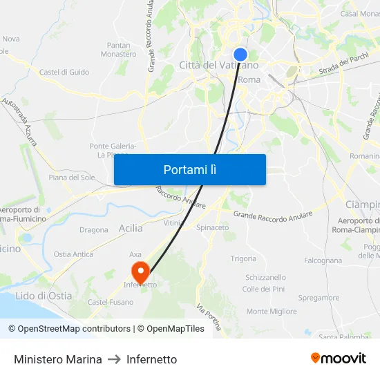 Ministero Marina to Infernetto map