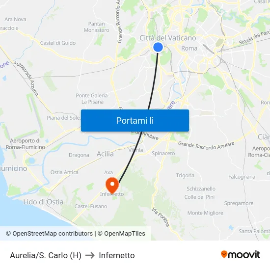 Aurelia/S. Carlo (H) to Infernetto map