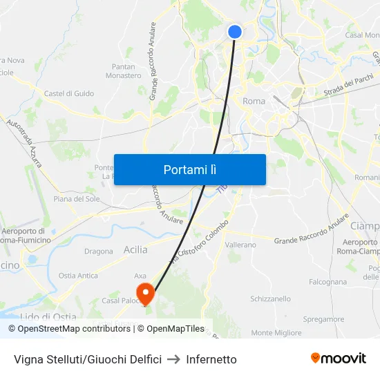 Vigna Stelluti/Giuochi Delfici to Infernetto map