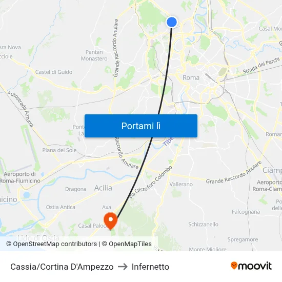 Cassia/Cortina D'Ampezzo to Infernetto map