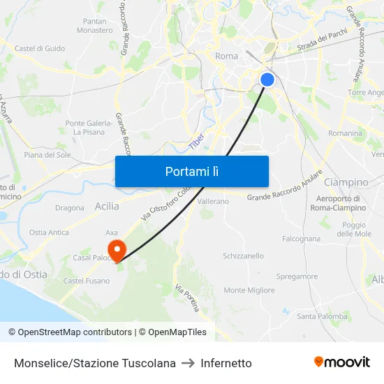 Monselice/Stazione Tuscolana to Infernetto map