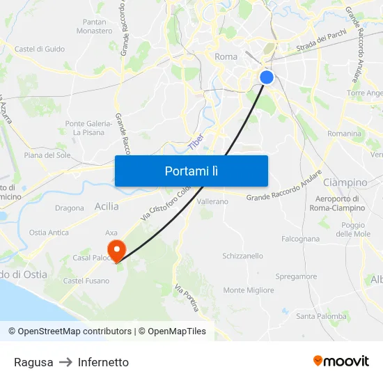 Ragusa to Infernetto map