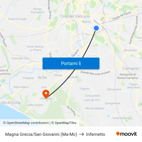 Magna Grecia/San Giovanni (Ma-Mc) to Infernetto map