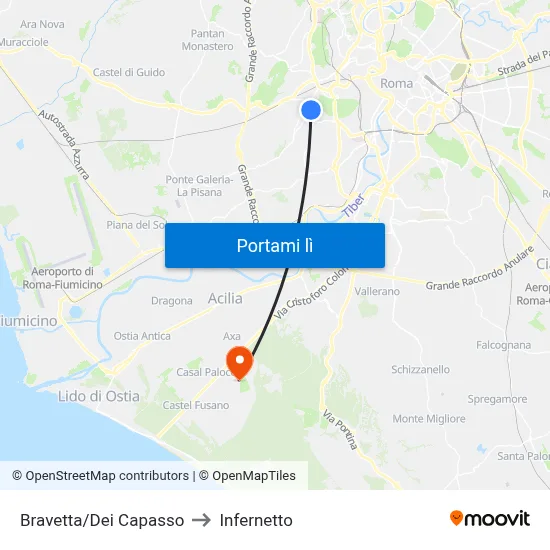 Bravetta/Dei Capasso to Infernetto map