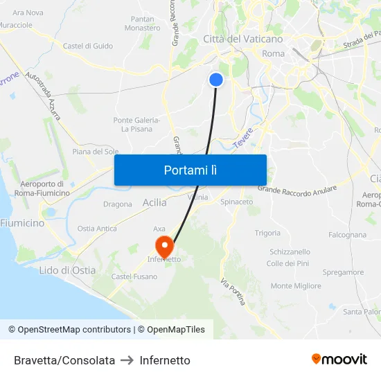 Bravetta/Consolata to Infernetto map