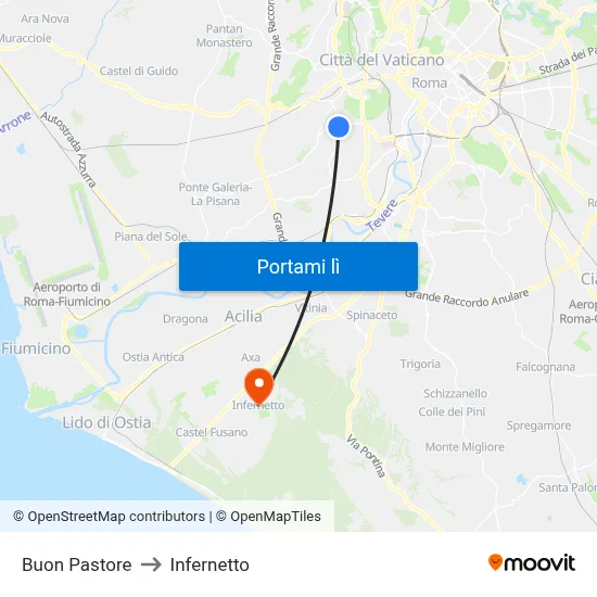 Buon Pastore to Infernetto map