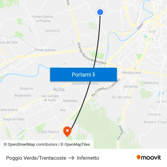 Poggio Verde/Trentacoste to Infernetto map
