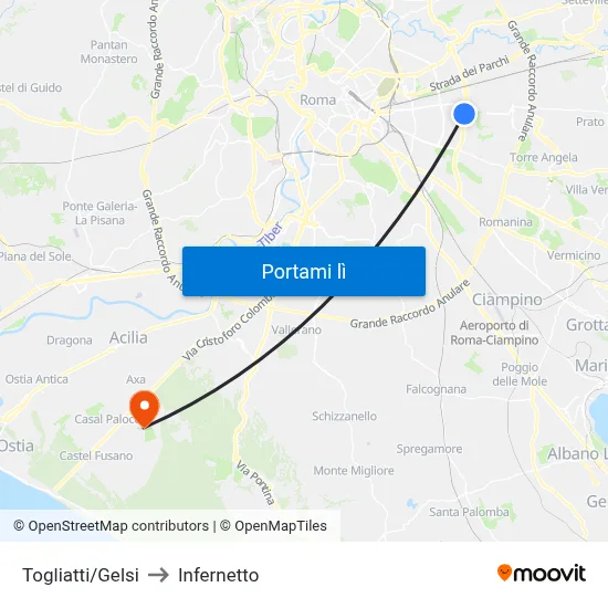 Togliatti/Gelsi to Infernetto map