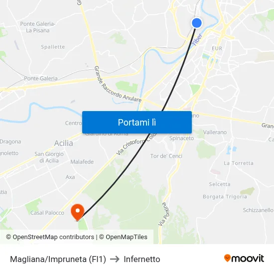 Magliana/Impruneta (Fl1) to Infernetto map