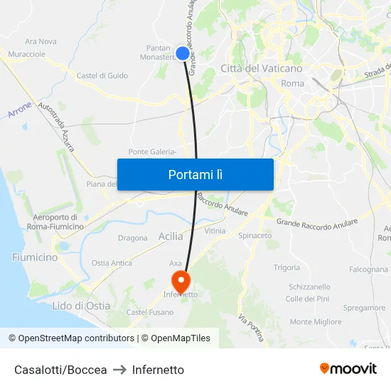 Casalotti/Boccea to Infernetto map