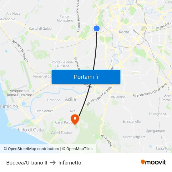 Boccea/Urbano II to Infernetto map