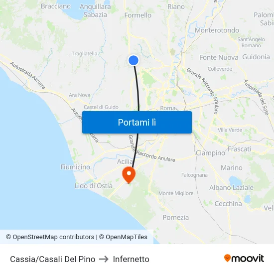 Cassia/Casali Del Pino to Infernetto map