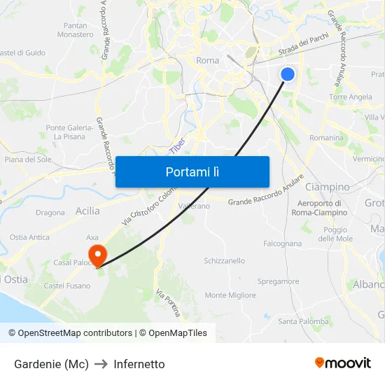 Gardenie (Mc) to Infernetto map