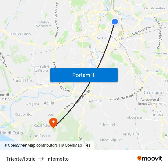 Trieste/Istria to Infernetto map