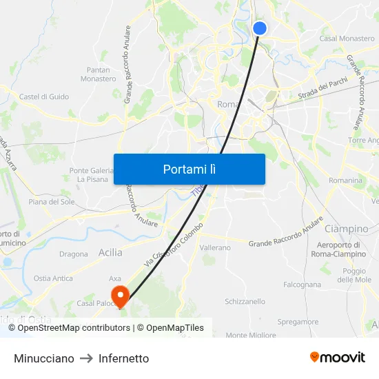 Minucciano to Infernetto map