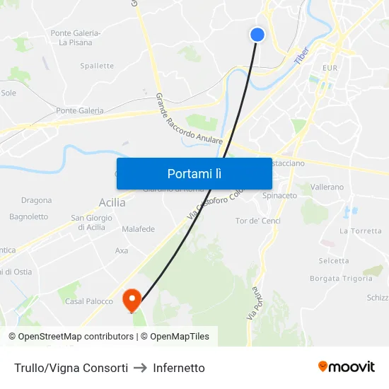 Trullo/Vigna Consorti to Infernetto map