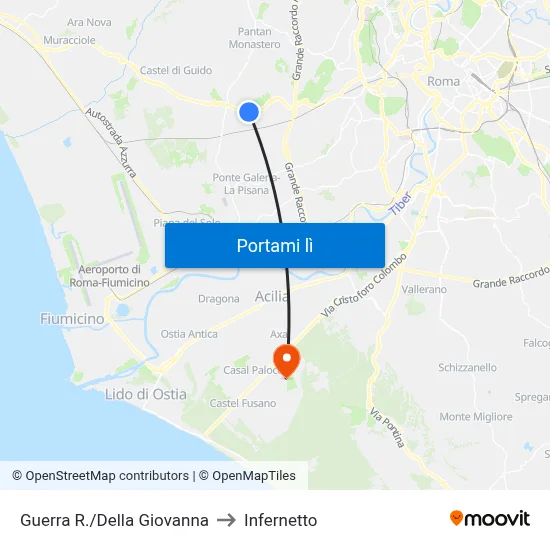 Guerra R./Della Giovanna to Infernetto map