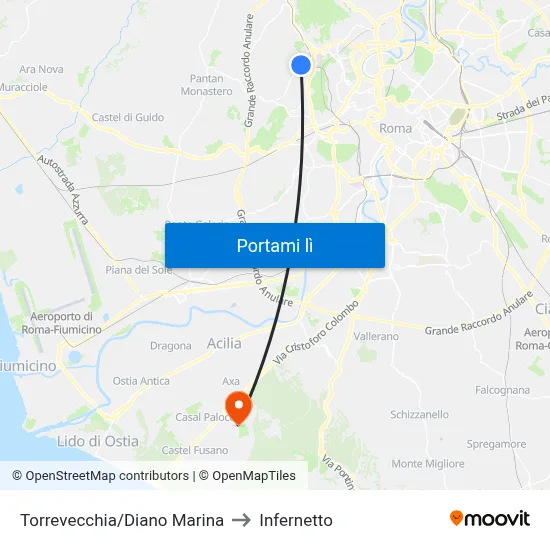 Torrevecchia/Diano Marina to Infernetto map