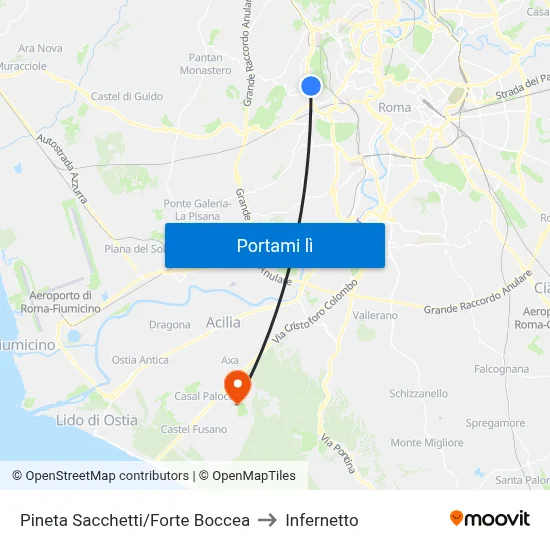 Pineta Sacchetti/Forte Boccea to Infernetto map