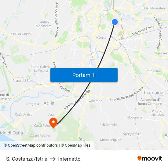 S. Costanza/Istria to Infernetto map