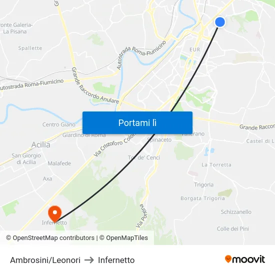 Ambrosini/Leonori to Infernetto map