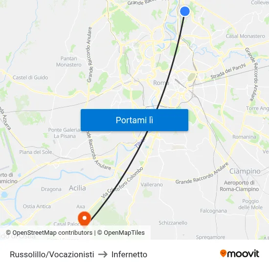 Russolillo/Vocazionisti to Infernetto map