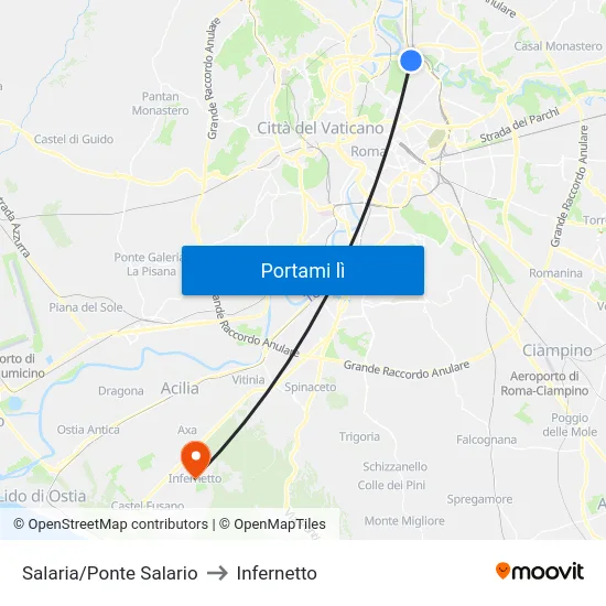 Salaria/Ponte Salario to Infernetto map