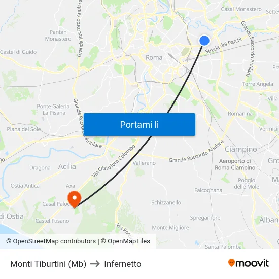 Monti Tiburtini (Mb) to Infernetto map