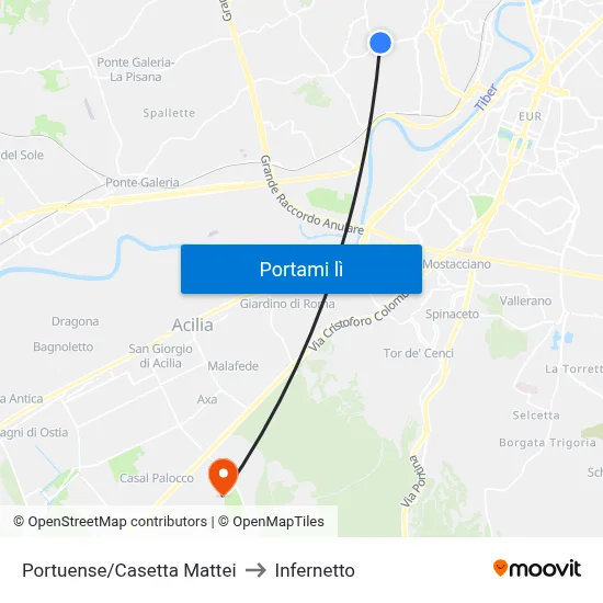 Portuense/Casetta Mattei to Infernetto map