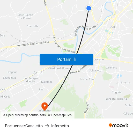 Portuense/Casaletto to Infernetto map