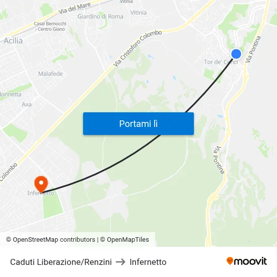 Caduti Liberazione/Renzini to Infernetto map