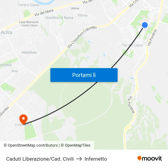 Caduti Liberazione/Cad. Civili to Infernetto map